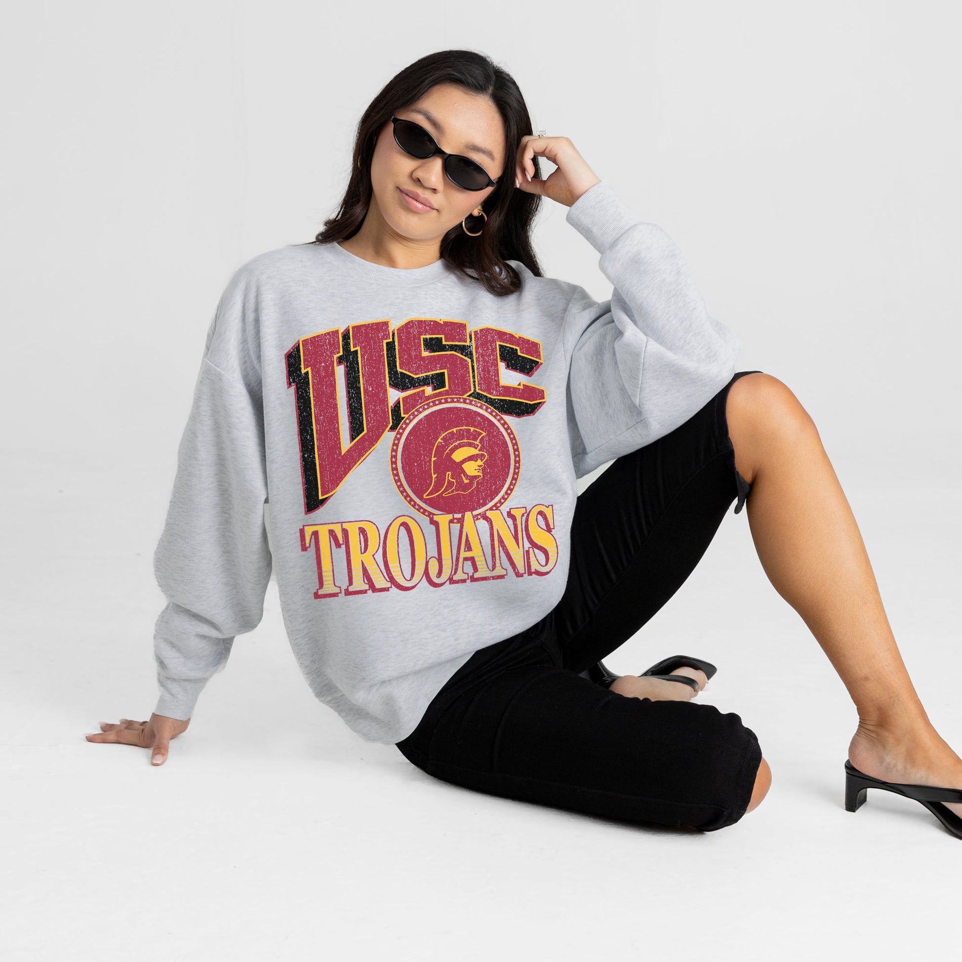 USC TROJANS GAME ON PREMIUM FLEECE DROP SHOULDER CREWNECK PULLOVER