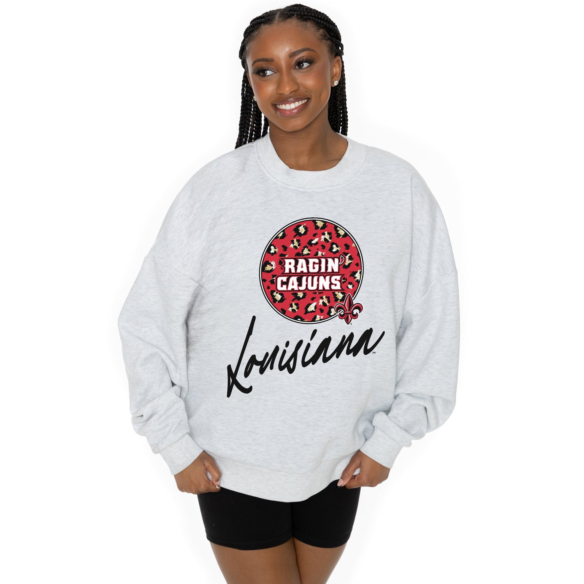 LOUISIANA RAGIN' CAJUNS GOING WILD LONG SLEEVE UNISEX FIT PREMIUM FLEECE CREWNECK SWEATSHIRT WITH RIBBED KNIT NECKLINE, WRIST, AND WAISTBAND