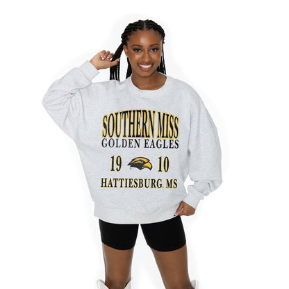 SOUTHERN MISS GOLDEN EAGLES ALLEGIANCE LONG SLEEVE UNISEX FIT PREMIUM FLEECE CREWNECK SWEATSHIRT WITH RIBBED KNIT NECKLINE, WRIST, AND WAISTBAND