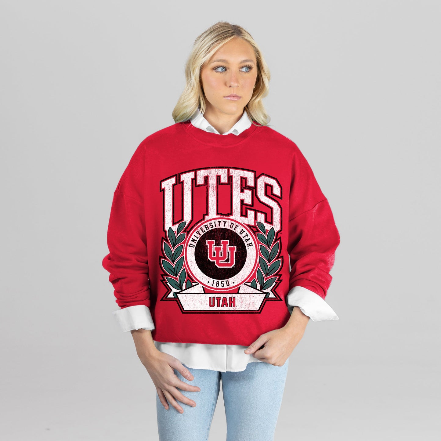 UTAH UTES CLASSIC ARCHIVES PREMIUM FLEECE DROP SHOULDER CREWNECK PULLOVER