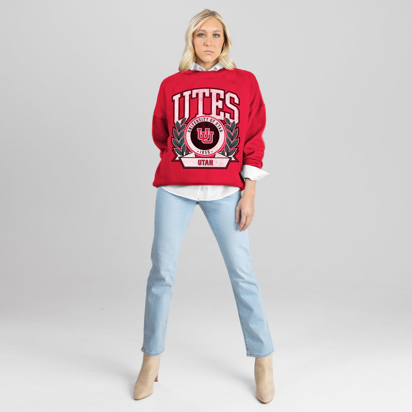 UTAH UTES CLASSIC ARCHIVES PREMIUM FLEECE DROP SHOULDER CREWNECK PULLOVER
