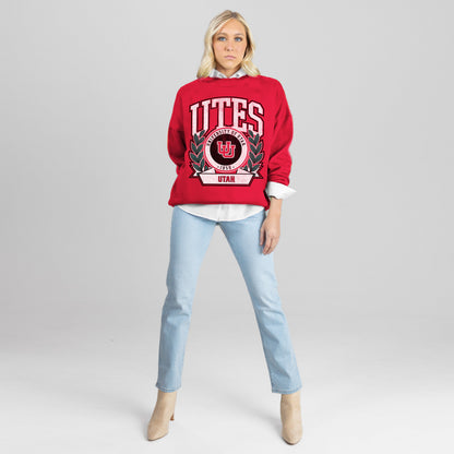 UTAH UTES CLASSIC ARCHIVES PREMIUM FLEECE DROP SHOULDER CREWNECK PULLOVER