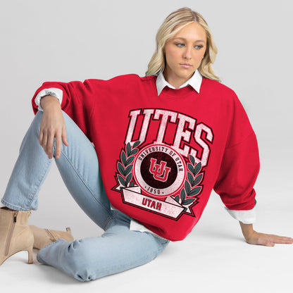 UTAH UTES CLASSIC ARCHIVES PREMIUM FLEECE DROP SHOULDER CREWNECK PULLOVER