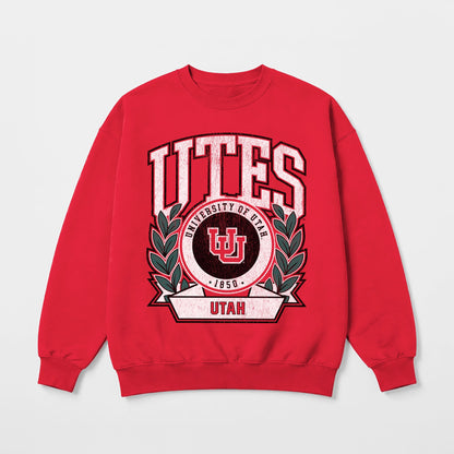 UTAH UTES CLASSIC ARCHIVES PREMIUM FLEECE DROP SHOULDER CREWNECK PULLOVER