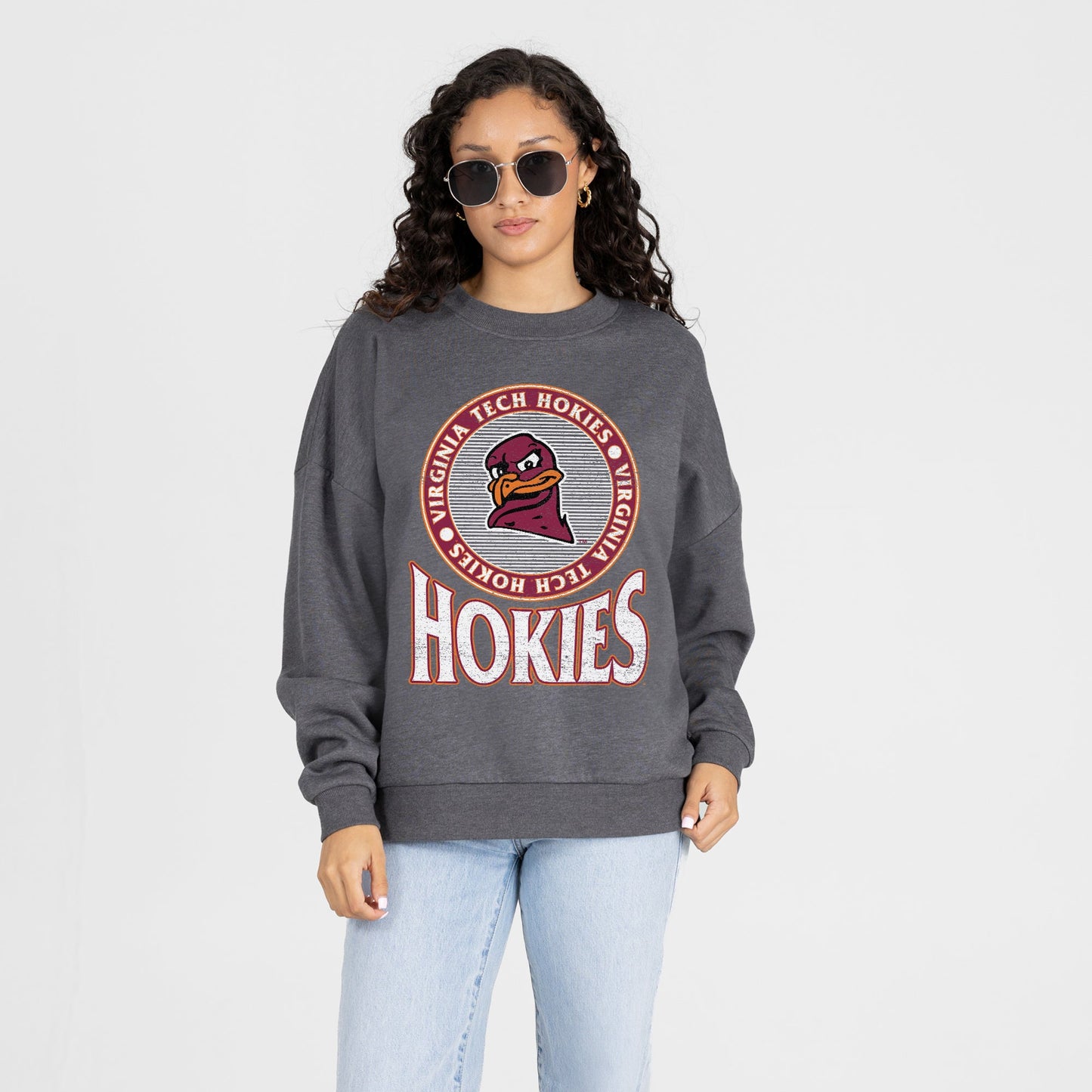 VIRGINIA TECH HOKIES SATURDAY SEAL PREMIUM FLEECE DROP SHOULDER CREWNECK PULLOVER