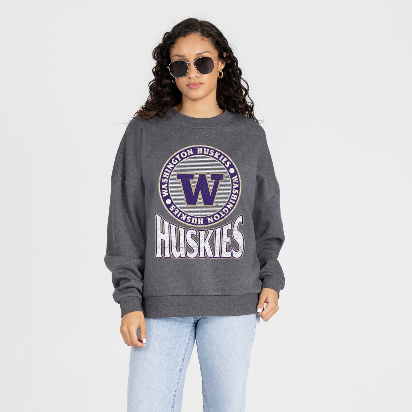 WASHINGTON HUSKIES SATURDAY SEAL PREMIUM FLEECE DROP SHOULDER CREWNECK PULLOVER