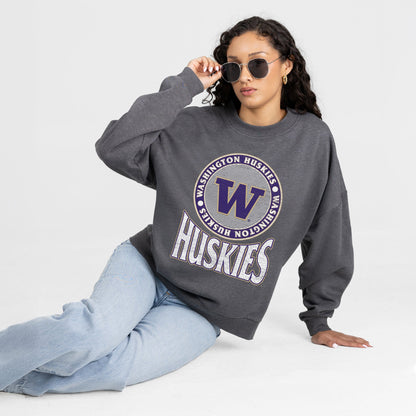 WASHINGTON HUSKIES SATURDAY SEAL PREMIUM FLEECE DROP SHOULDER CREWNECK PULLOVER
