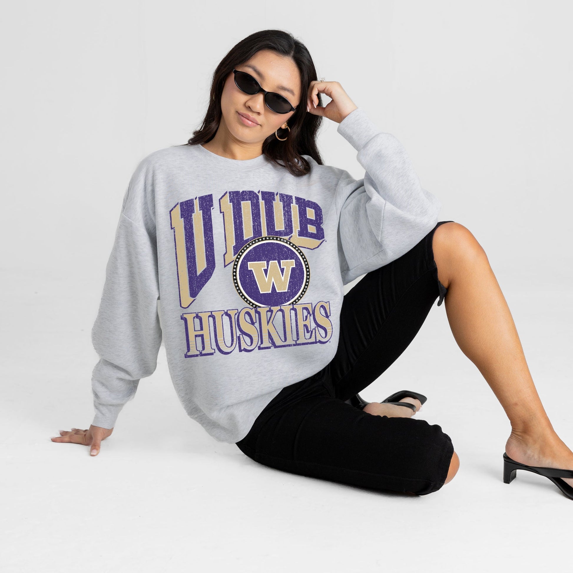 WASHINGTON HUSKIES GAME ON PREMIUM FLEECE DROP SHOULDER CREWNECK PULLOVER