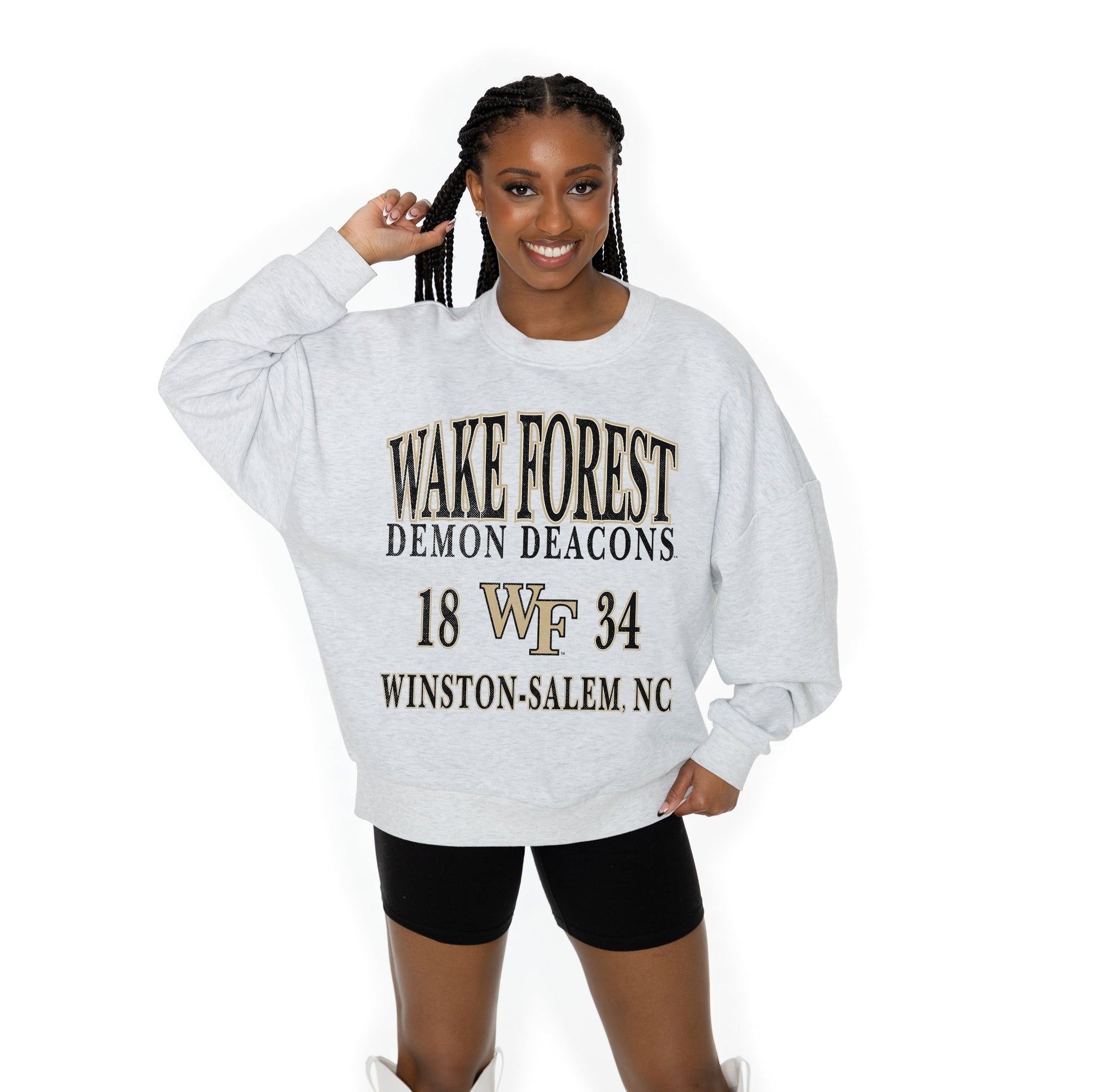 WAKE FOREST DEMON DEACONS ALLEGIANCE LONG SLEEVE UNISEX FIT PREMIUM FLEECE CREWNECK SWEATSHIRT WITH RIBBED KNIT NECKLINE, WRIST, AND WAISTBAND
