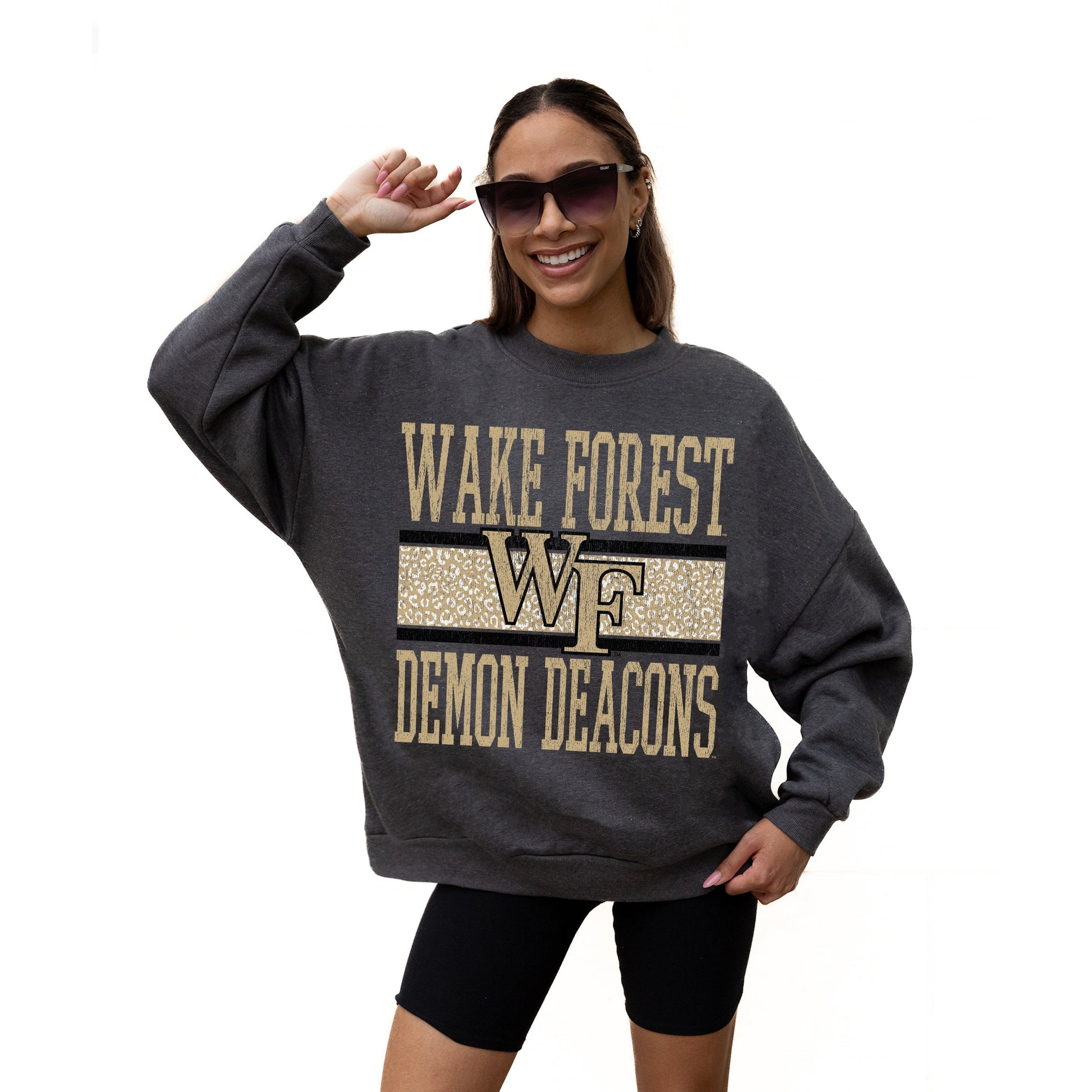 WAKE FOREST DEMON DEACONS WILD TAILGATE LONG SLEEVE UNISEX FIT PREMIUM FLEECE CREWNECK SWEATSHIRT WITH RIBBED KNIT NECKLINE, WRIST, AND WAISTBAND