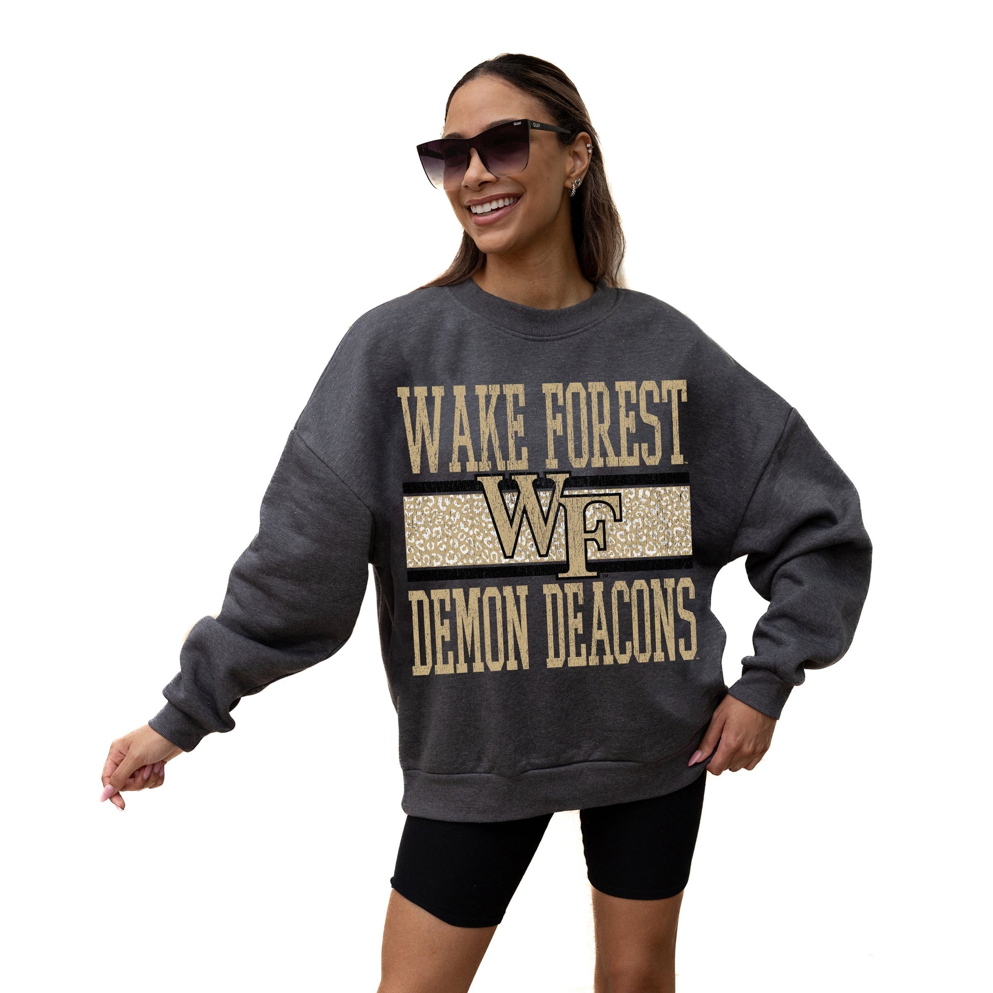 WAKE FOREST DEMON DEACONS WILD TAILGATE LONG SLEEVE UNISEX FIT PREMIUM FLEECE CREWNECK SWEATSHIRT WITH RIBBED KNIT NECKLINE, WRIST, AND WAISTBAND