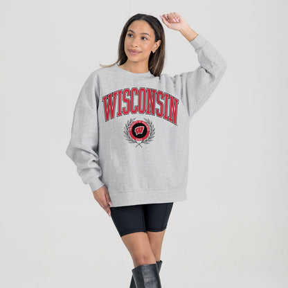 WISCONSIN BADGERS TRADITION REFINED PREMIUM FLEECE CREWNECK PULLOVER