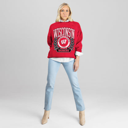 WISCONSIN BADGERS CLASSIC ARCHIVES PREMIUM FLEECE DROP SHOULDER CREWNECK PULLOVER
