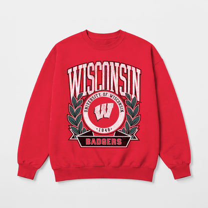WISCONSIN BADGERS CLASSIC ARCHIVES PREMIUM FLEECE DROP SHOULDER CREWNECK PULLOVER