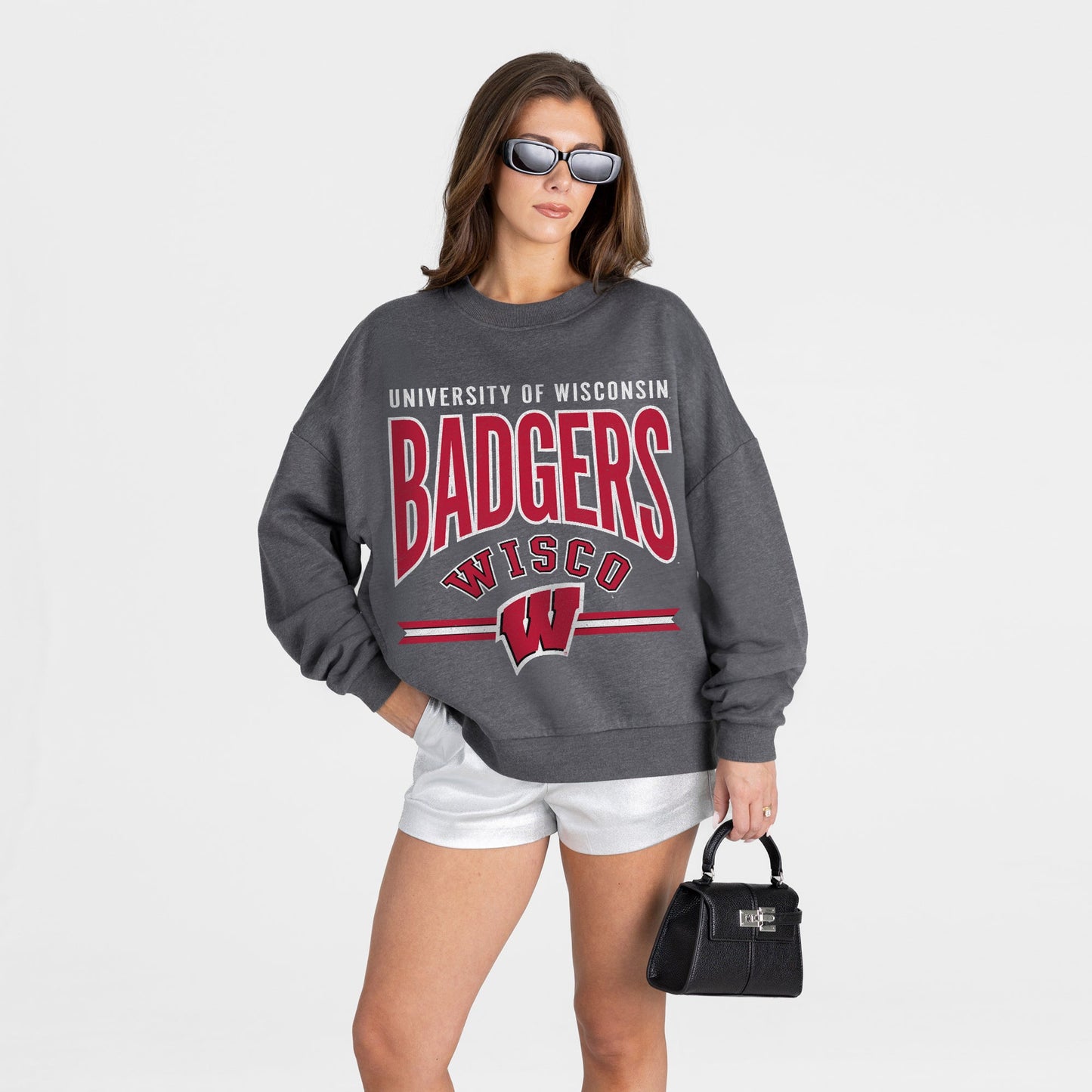 WISCONSIN BADGERS KICKOFF CLASSIC PREMIUM FLEECE DROP SHOULDER CREWNECK PULLOVER