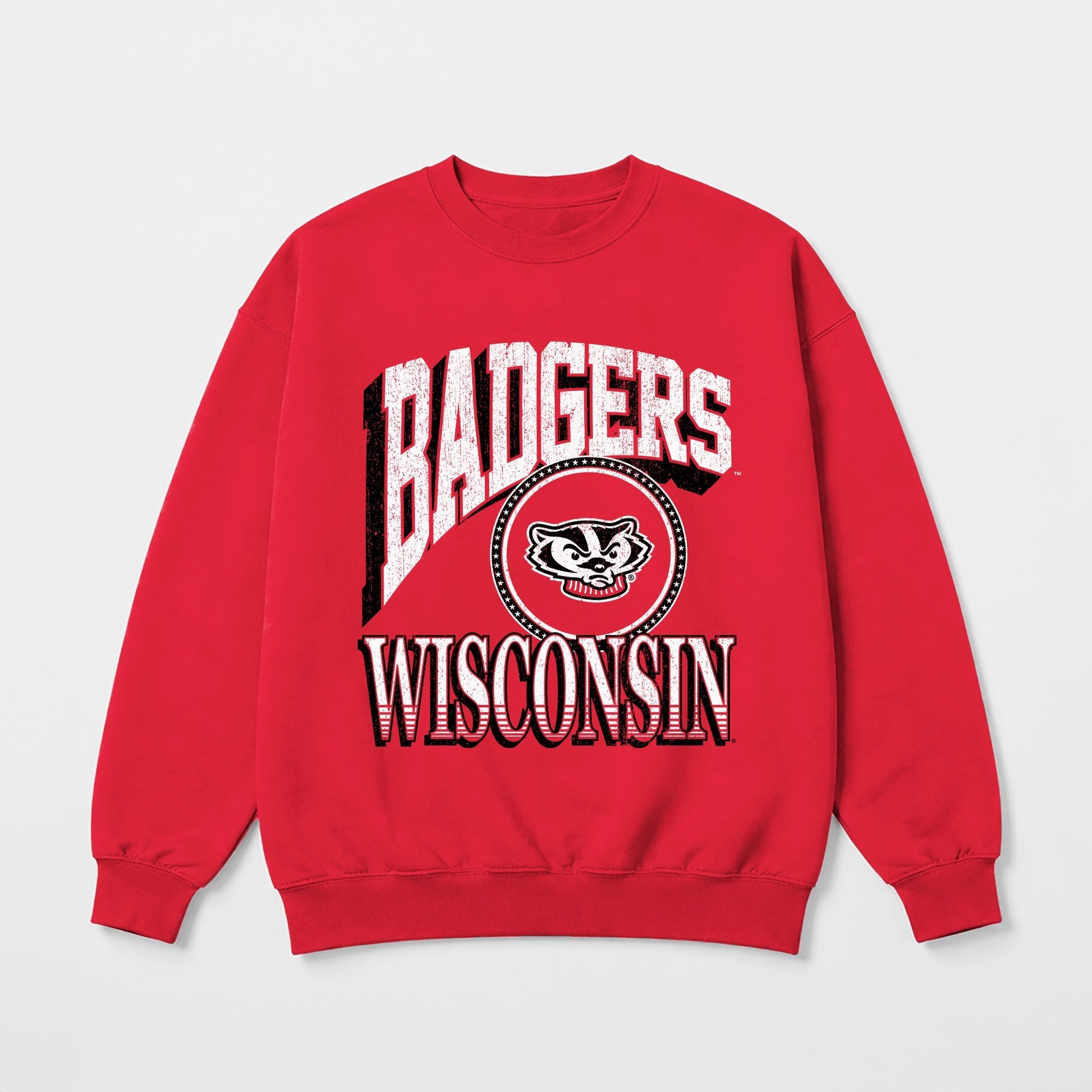 WISCONSIN BADGERS MAIN CHARACTER PREMIUM FLEECE DROP SHOULDER CREWNECK PULLOVER