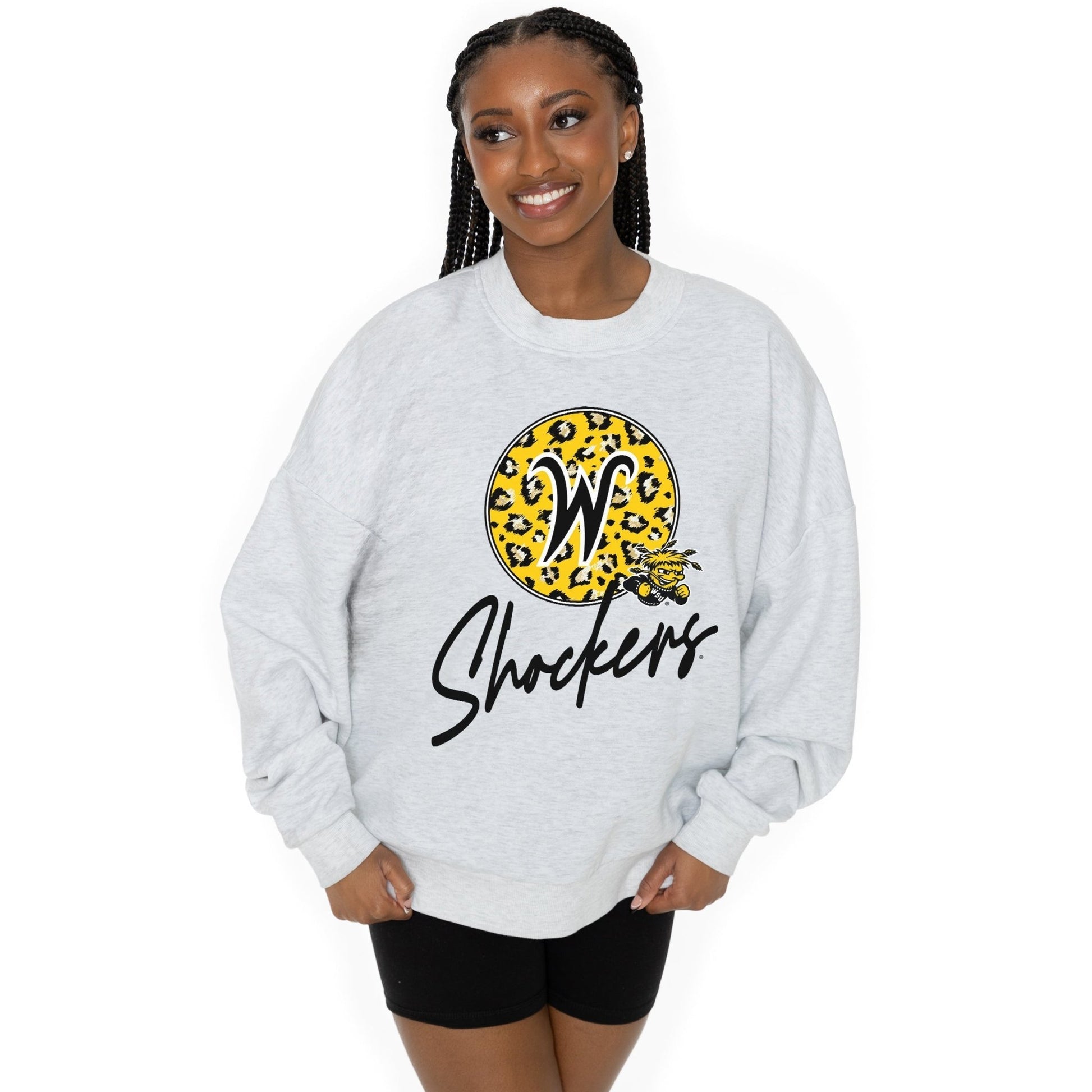 WICHITA STATE SHOCKERS GOING WILD LONG SLEEVE UNISEX FIT PREMIUM FLEECE CREWNECK SWEATSHIRT WITH RIBBED KNIT NECKLINE, WRIST, AND WAISTBAND - The Club