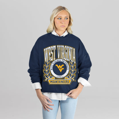 WEST VIRGINIA MOUNTAINEERS CLASSIC ARCHIVES PREMIUM FLEECE DROP SHOULDER CREWNECK PULLOVER