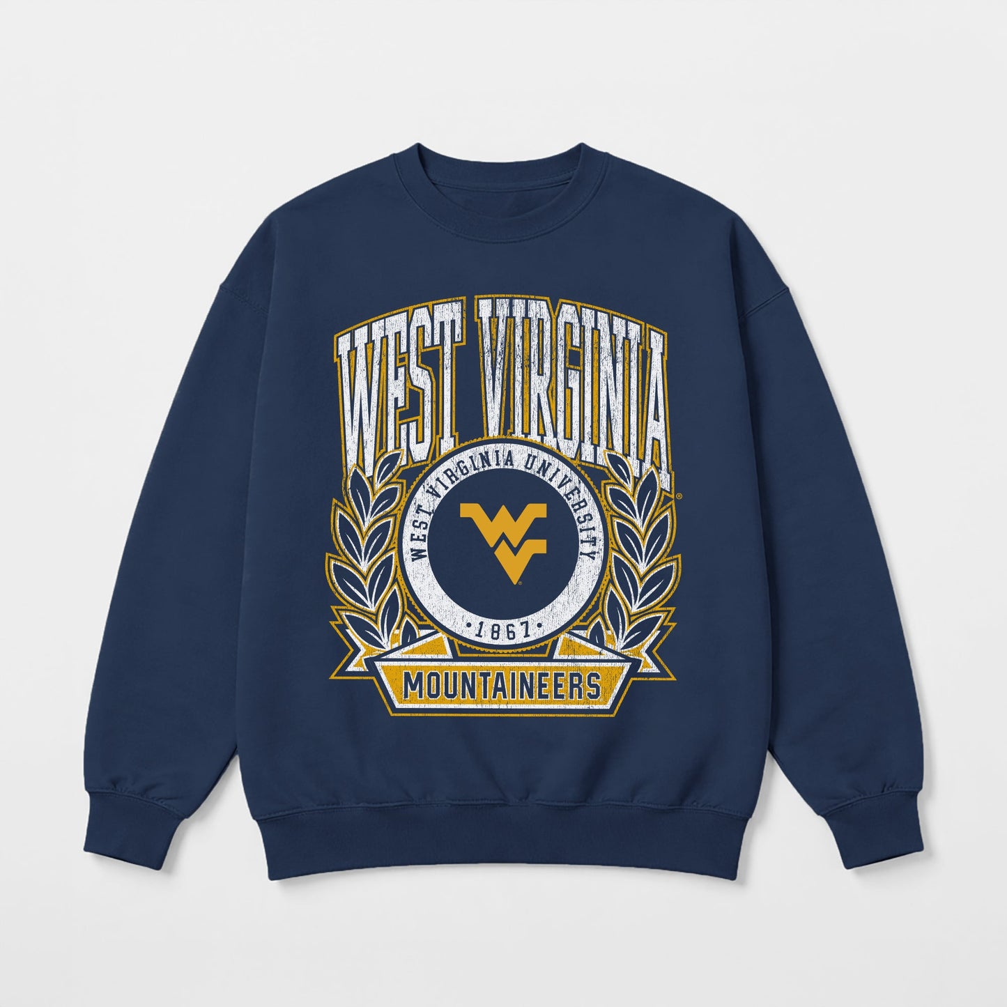 WEST VIRGINIA MOUNTAINEERS CLASSIC ARCHIVES PREMIUM FLEECE DROP SHOULDER CREWNECK PULLOVER
