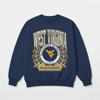 WEST VIRGINIA MOUNTAINEERS CLASSIC ARCHIVES PREMIUM FLEECE DROP SHOULDER CREWNECK PULLOVER
