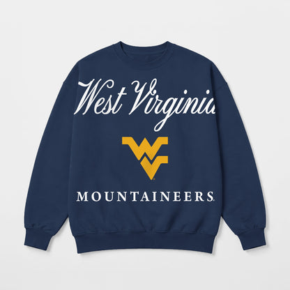 WEST VIRGINIA MOUNTAINEERS LEGACY CLUB PREMIUM FLEECE DROP SHOULDER CREWNECK PULLOVER