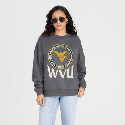 WEST VIRGINIA MOUNTAINEERS SATURDAY SEAL PREMIUM FLEECE DROP SHOULDER CREWNECK PULLOVER