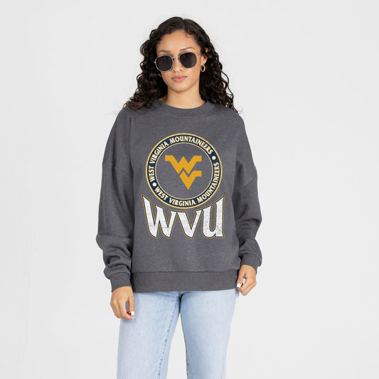 WEST VIRGINIA MOUNTAINEERS SATURDAY SEAL PREMIUM FLEECE DROP SHOULDER CREWNECK PULLOVER
