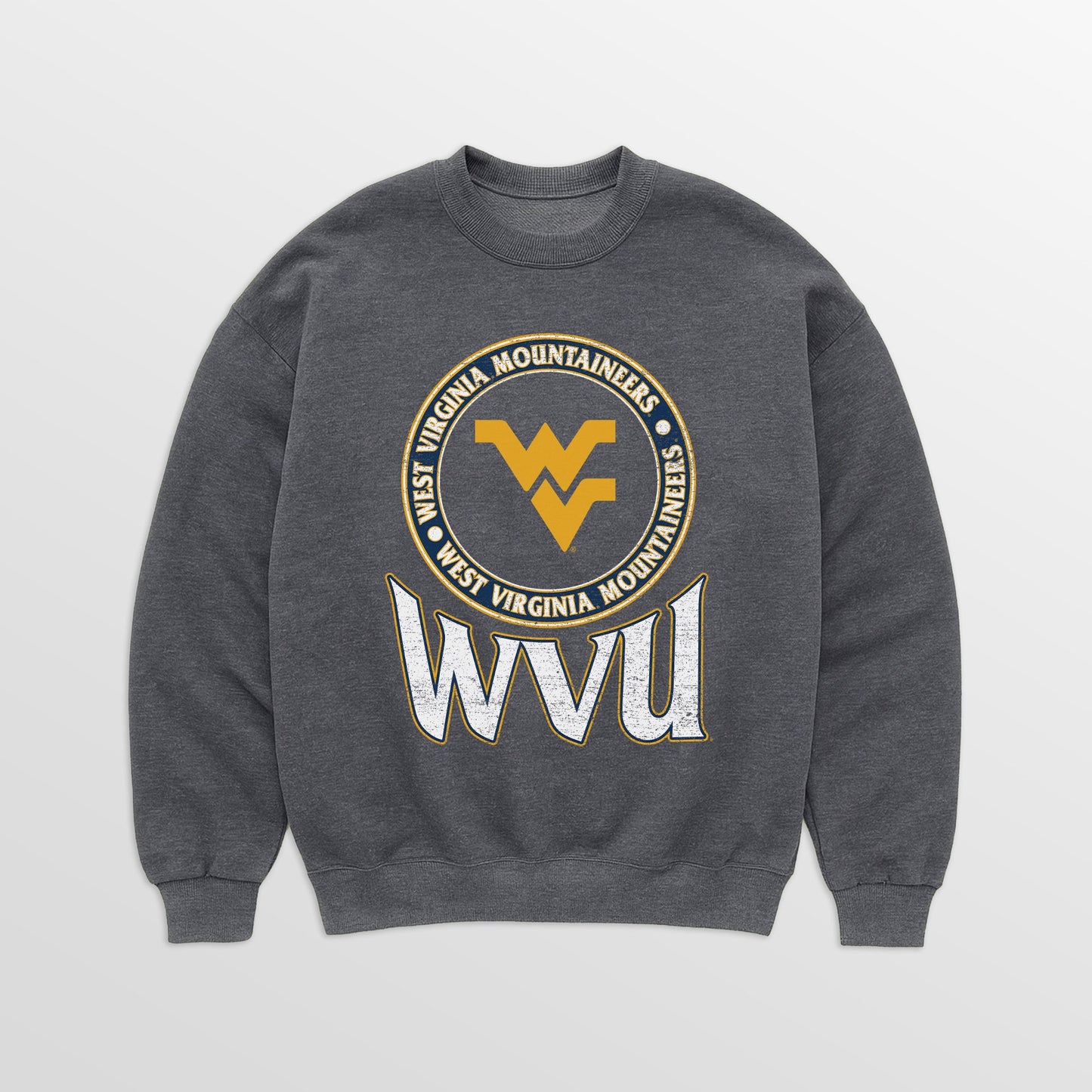 WEST VIRGINIA MOUNTAINEERS SATURDAY SEAL PREMIUM FLEECE DROP SHOULDER CREWNECK PULLOVER