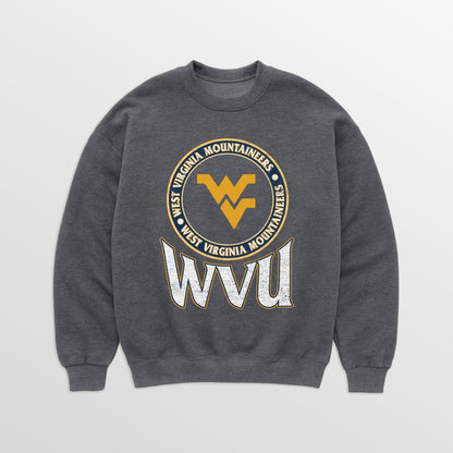 WEST VIRGINIA MOUNTAINEERS SATURDAY SEAL PREMIUM FLEECE DROP SHOULDER CREWNECK PULLOVER