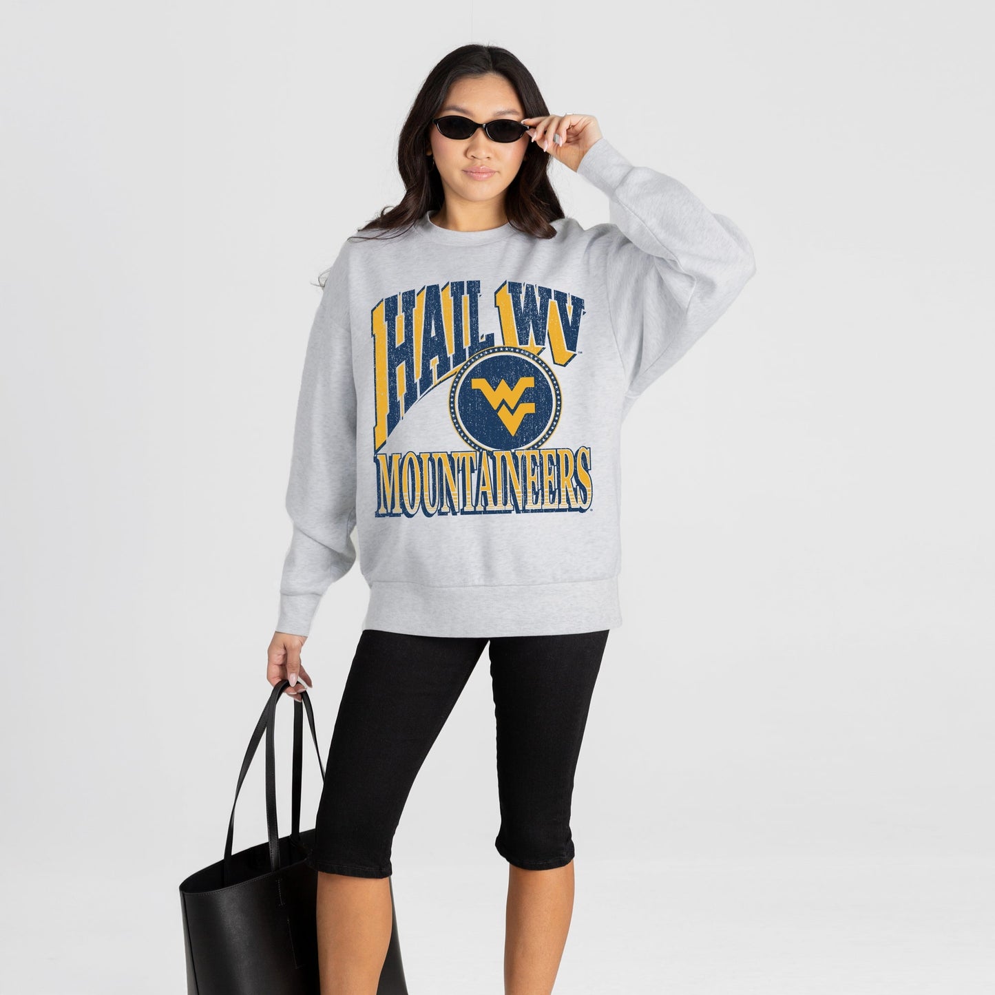 WEST VIRGINIA MOUNTAINEERS GAME ON PREMIUM FLEECE DROP SHOULDER CREWNECK PULLOVER