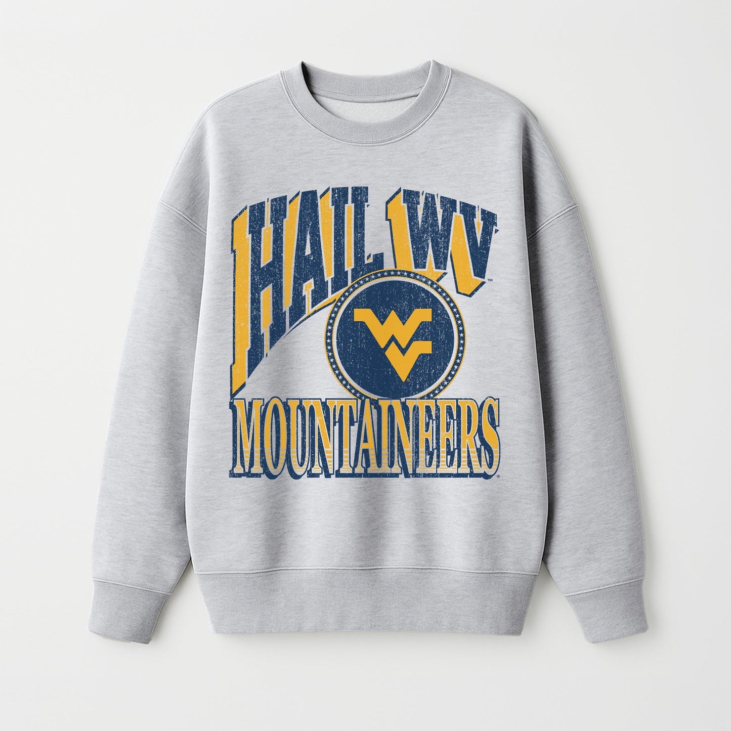 WEST VIRGINIA MOUNTAINEERS GAME ON PREMIUM FLEECE DROP SHOULDER CREWNECK PULLOVER