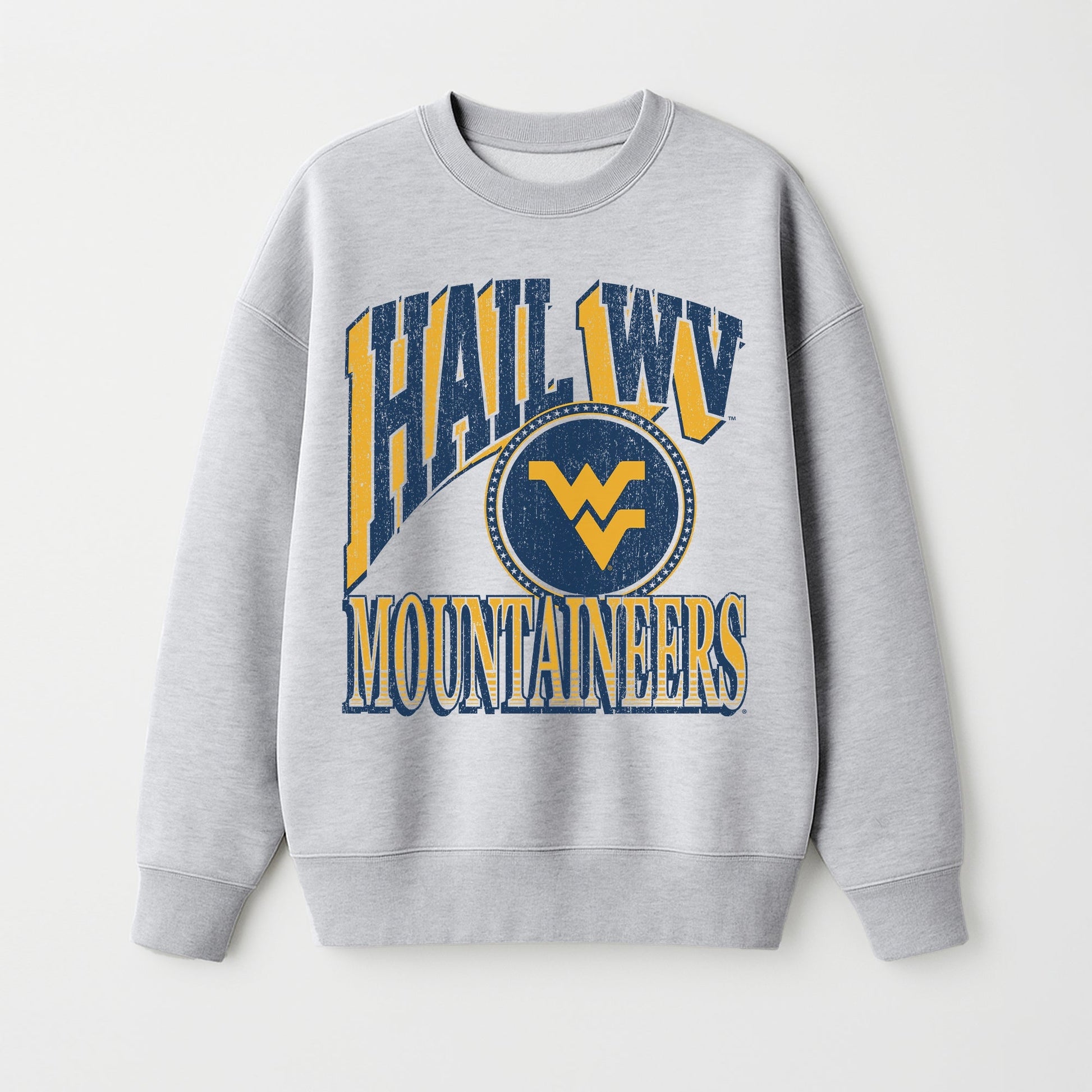 WEST VIRGINIA MOUNTAINEERS GAME ON PREMIUM FLEECE DROP SHOULDER CREWNECK PULLOVER