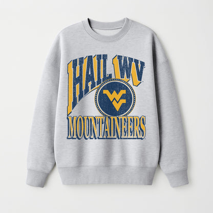 WEST VIRGINIA MOUNTAINEERS GAME ON PREMIUM FLEECE DROP SHOULDER CREWNECK PULLOVER