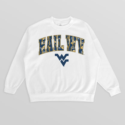 WEST VIRGINIA MOUNTAINEERS SWEET PLAY PREMIUM FLEECE DROP SHOULDER CREWNECK PULLOVER