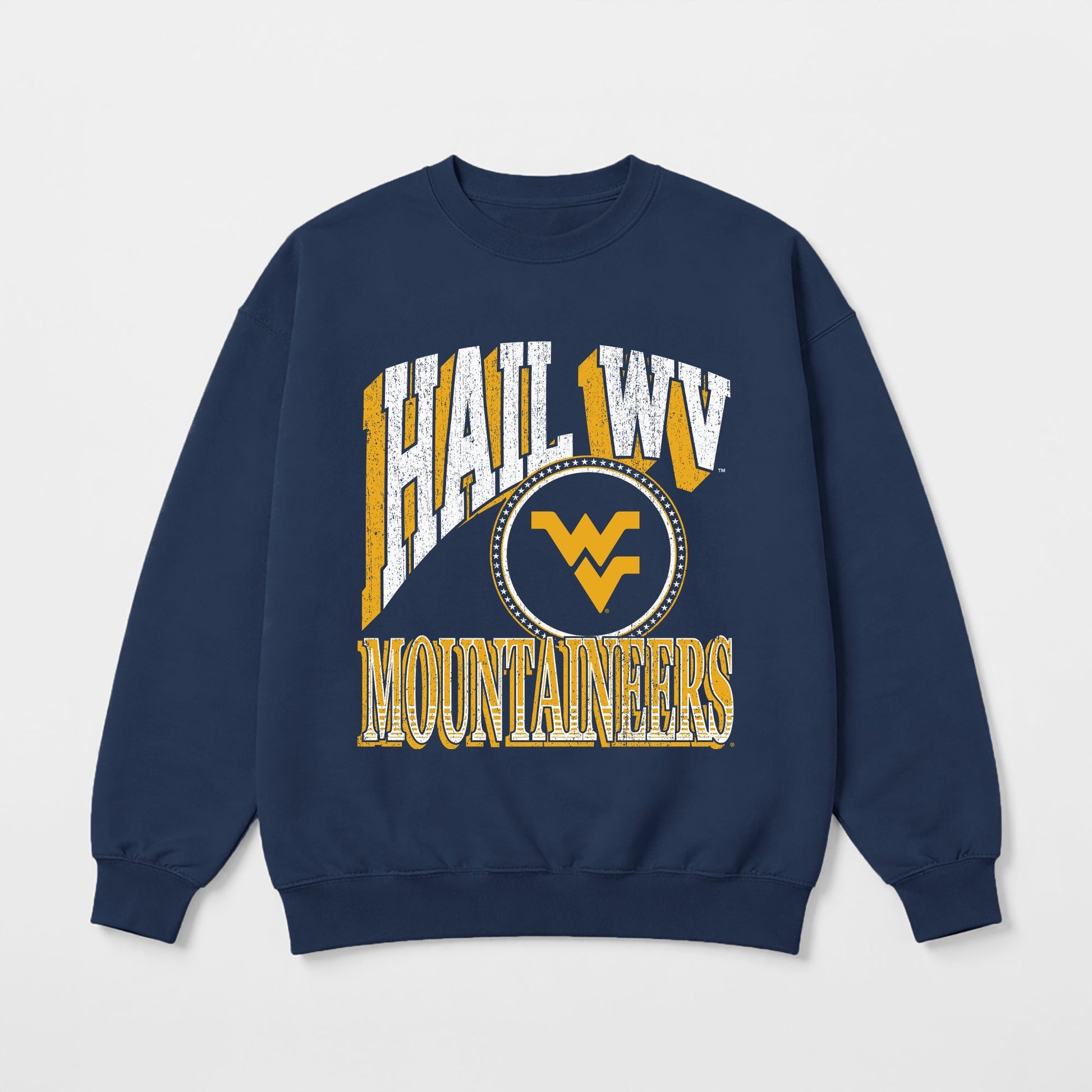 WEST VIRGINIA MOUNTAINEERS MAIN CHARACTER PREMIUM FLEECE DROP SHOULDER CREWNECK PULLOVER