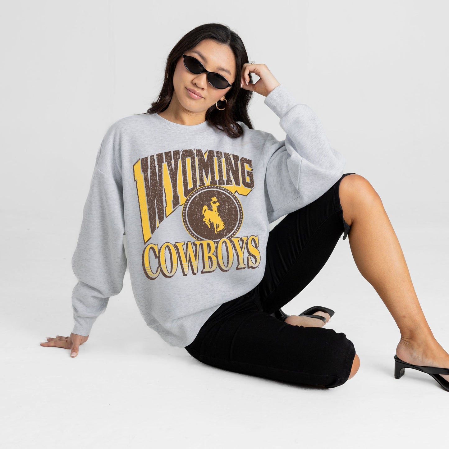 WYOMING COWBOYS GAME ON PREMIUM FLEECE DROP SHOULDER CREWNECK PULLOVER