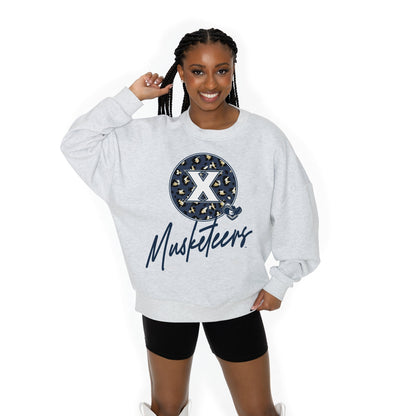XAVIER MUSKETEERS GOING WILD LONG SLEEVE UNISEX FIT PREMIUM FLEECE CREWNECK SWEATSHIRT WITH RIBBED KNIT NECKLINE, WRIST, AND WAISTBAND