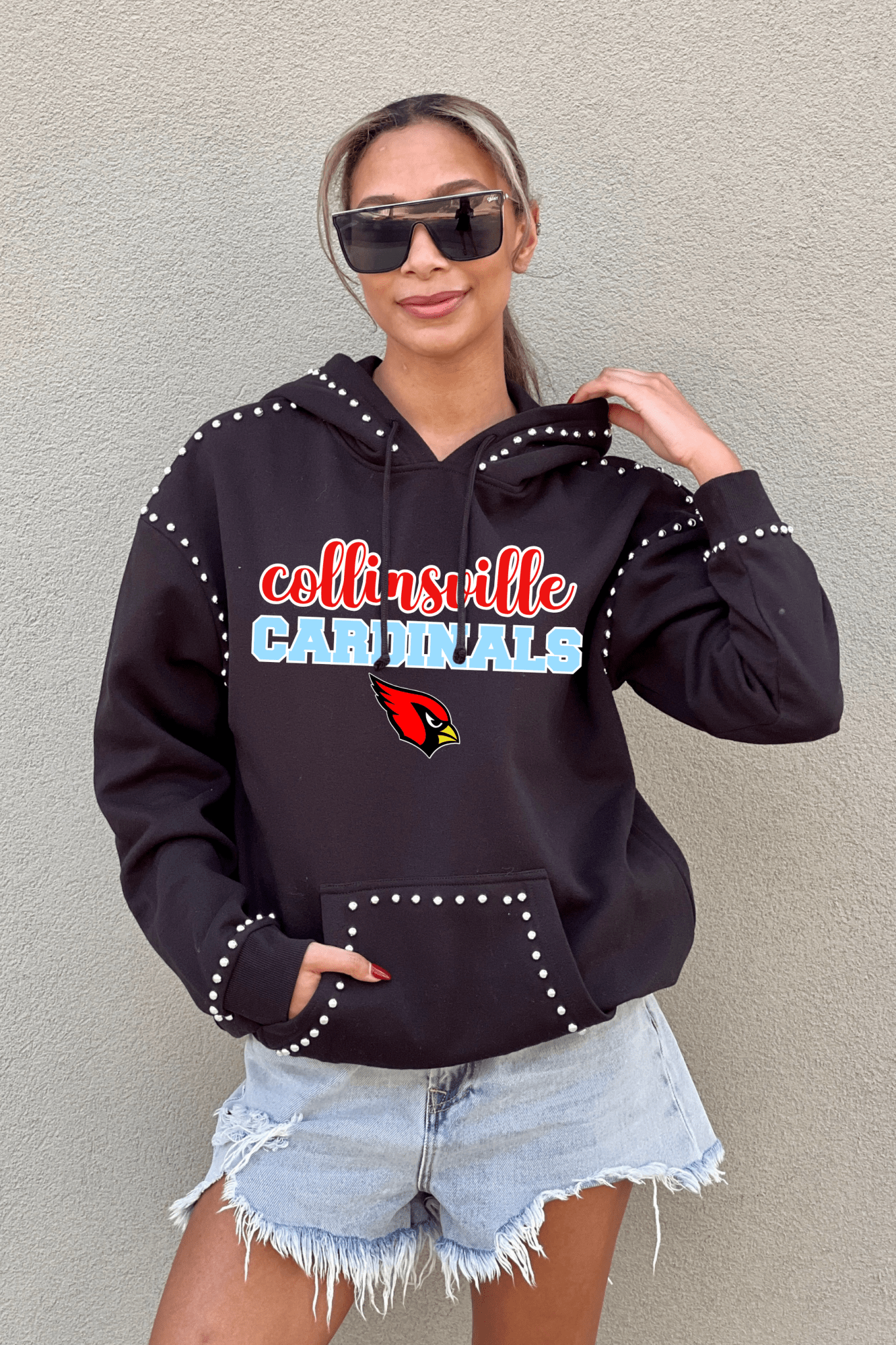 COLLINSVILLE CARDINALS STUDDED HOODED PULLOVER - The Club