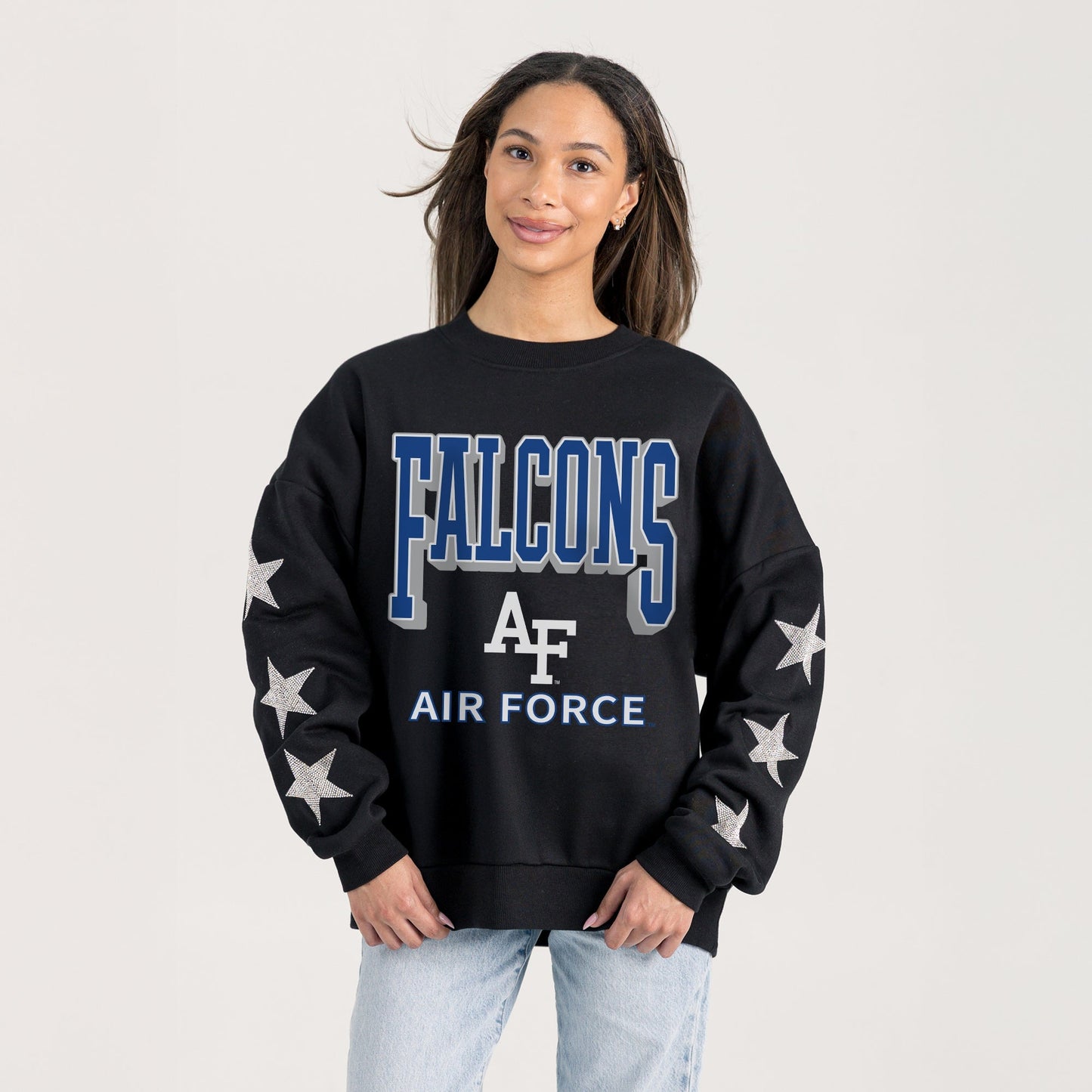 AIR FORCE FALCONS PURE VICTORY EMBELLISHED STAR SLEEVE CREWNECK PULLOVER