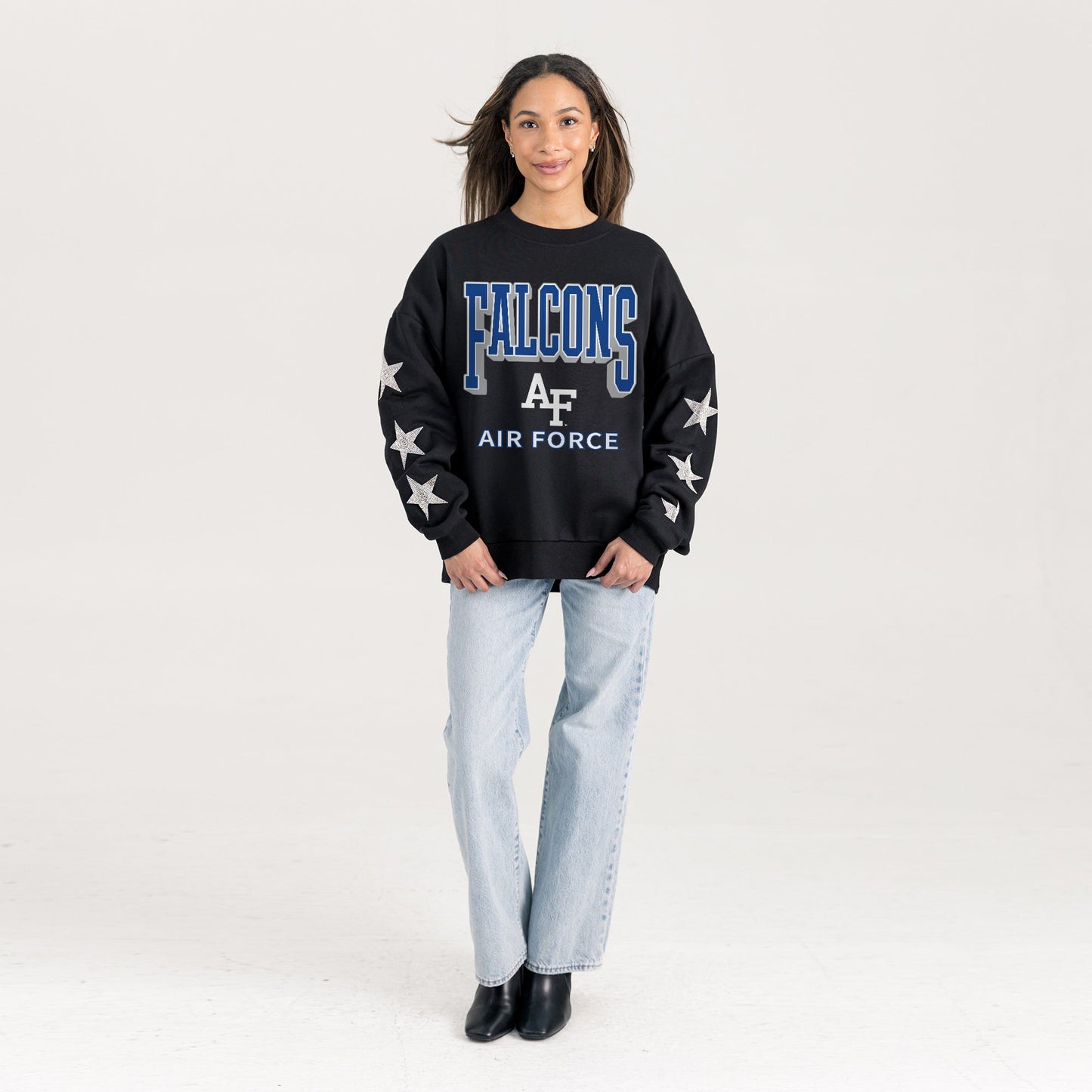 AIR FORCE FALCONS PURE VICTORY EMBELLISHED STAR SLEEVE CREWNECK PULLOVER