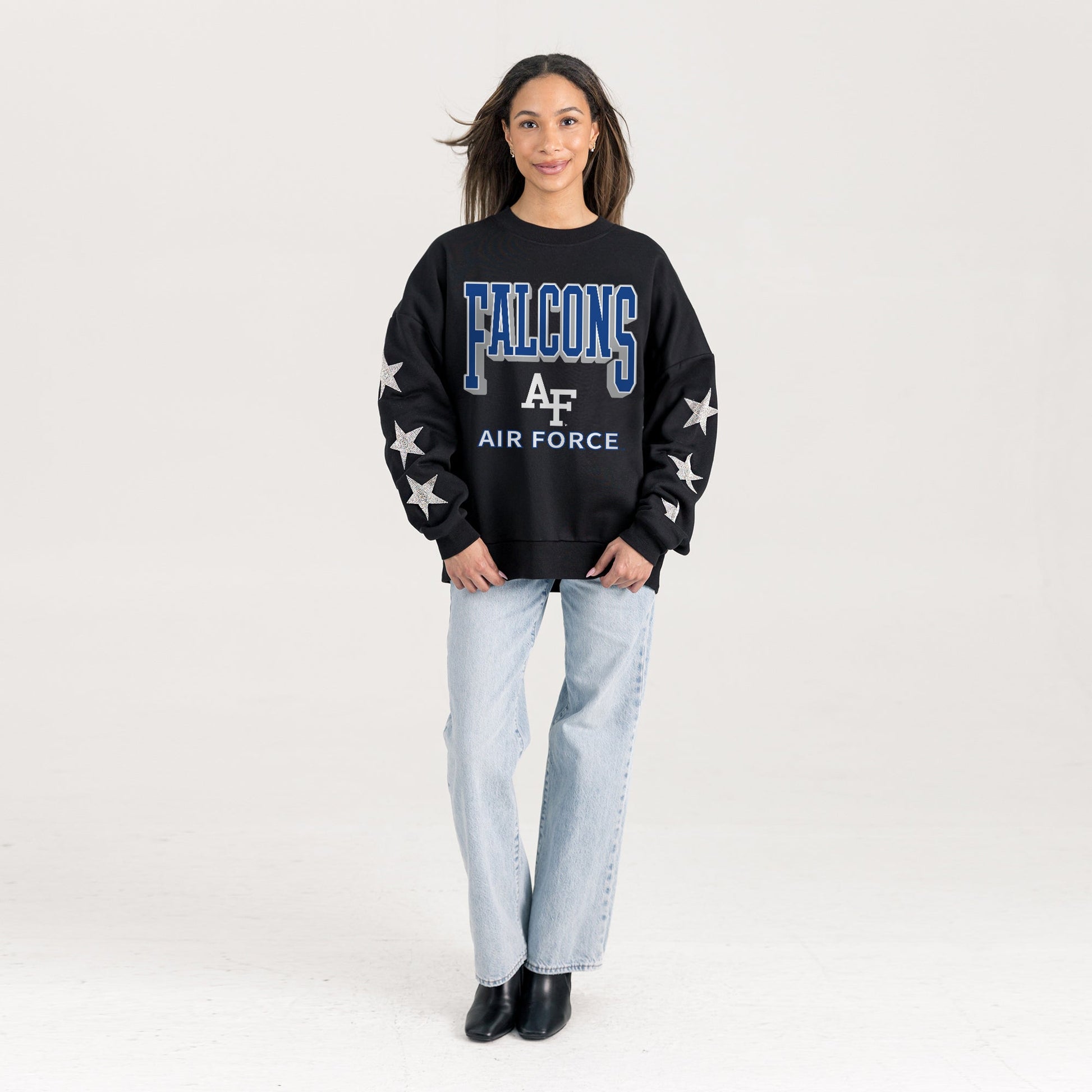 AIR FORCE FALCONS PURE VICTORY EMBELLISHED STAR SLEEVE CREWNECK PULLOVER