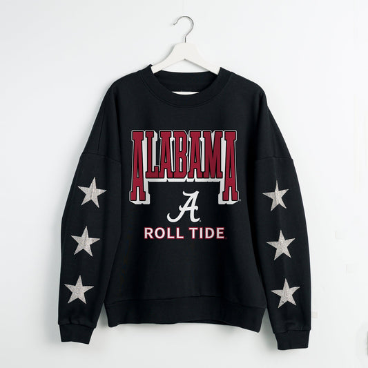 ALABAMA CRIMSON TIDE PURE VICTORY EMBELLISHED STAR SLEEVE CREWNECK PULLOVER