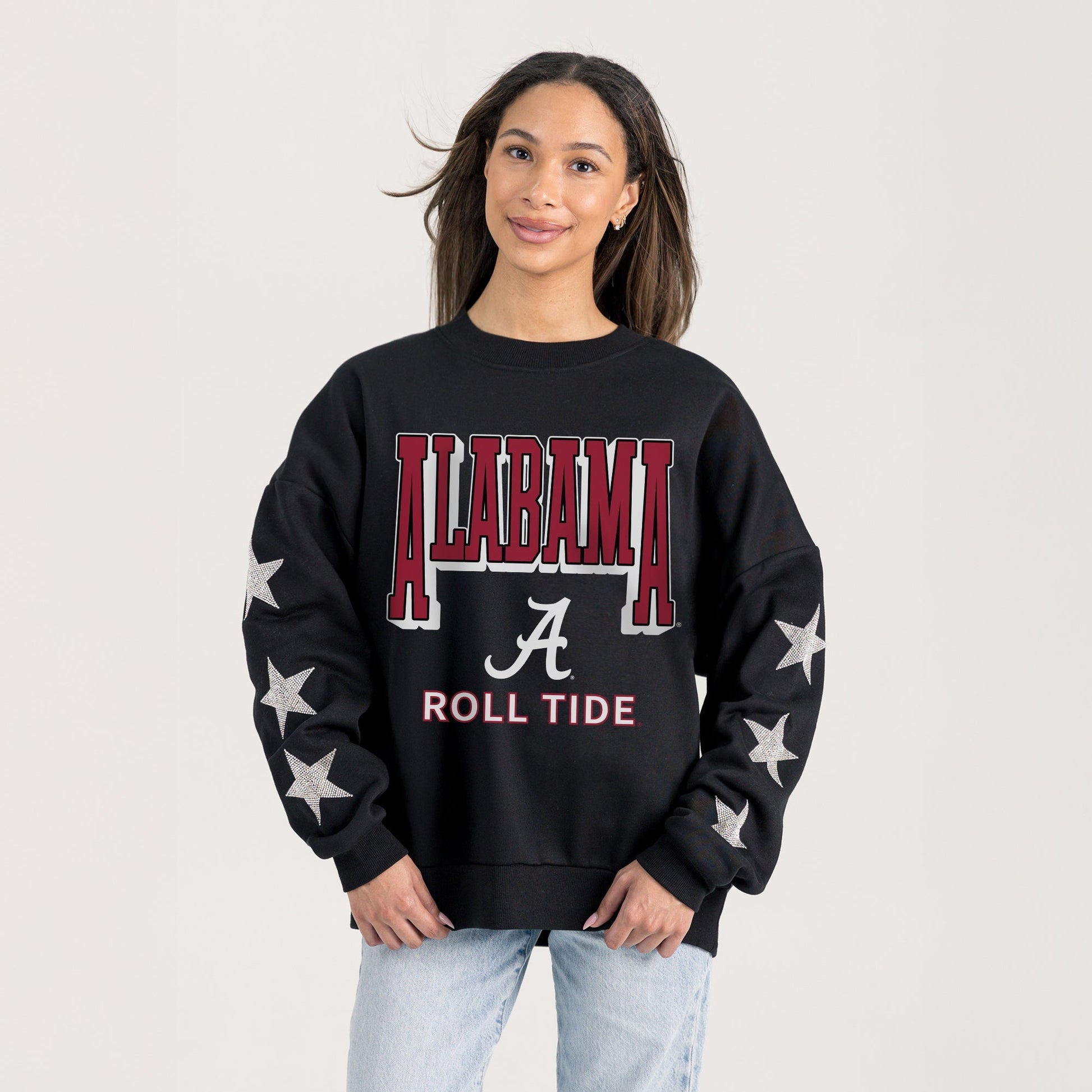 ALABAMA CRIMSON TIDE PURE VICTORY EMBELLISHED STAR SLEEVE CREWNECK PULLOVER