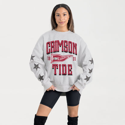 ALABAMA CRIMSON TIDE PENNANT PRIDE EMBELLISHED STAR SLEEVE CREWNECK PULLOVER