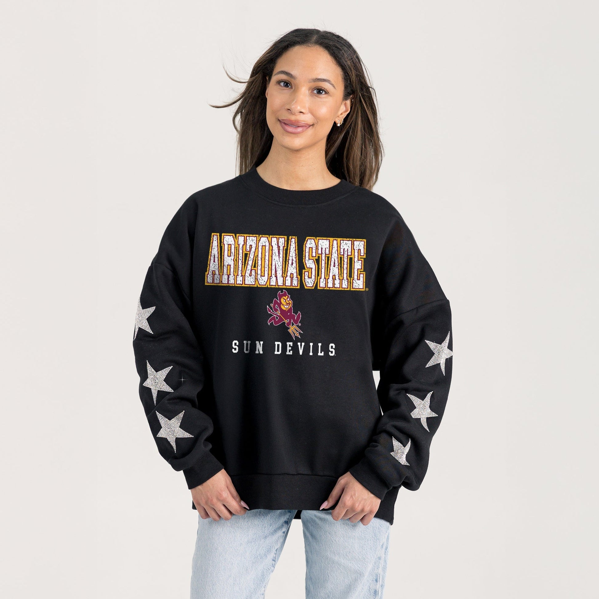 ARIZONA STATE SUN DEVILS VELOCITY STAR EMBELLISHED CREW SWEATSHIRT