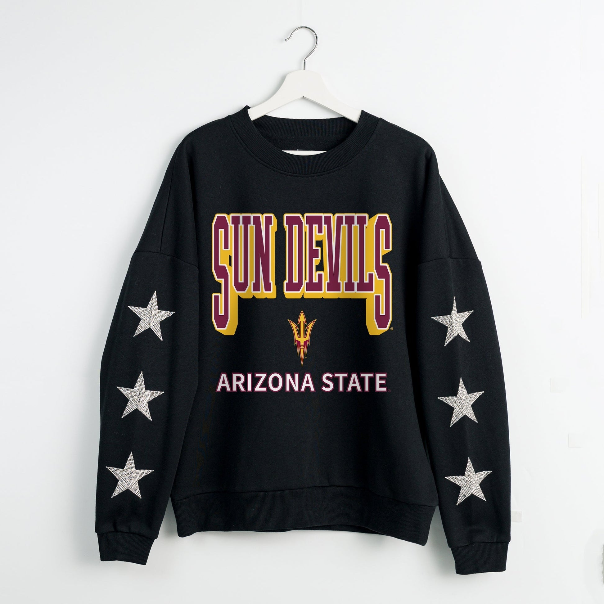 ARIZONA STATE SUN DEVILS PURE VICTORY EMBELLISHED STAR SLEEVE CREWNECK PULLOVER