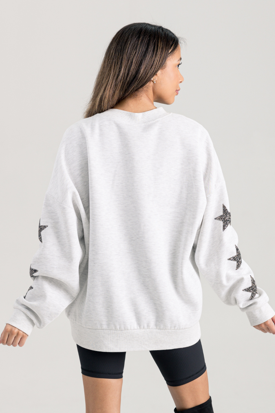CUSTOM LOGO STAR SLEEVE EMBELLISHED SWEATSHIRT