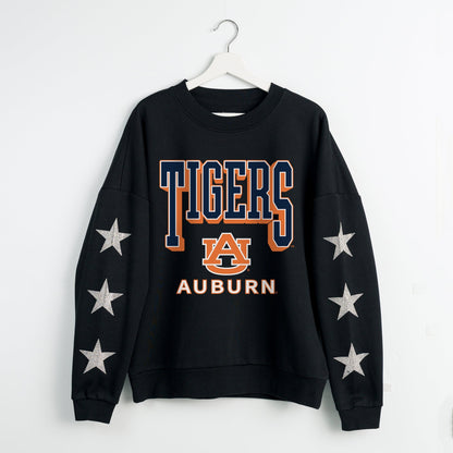 AUBURN TIGERS PURE VICTORY EMBELLISHED STAR SLEEVE CREWNECK PULLOVER