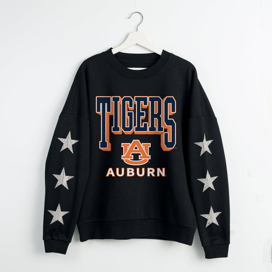 AUBURN TIGERS PURE VICTORY EMBELLISHED STAR SLEEVE CREWNECK PULLOVER