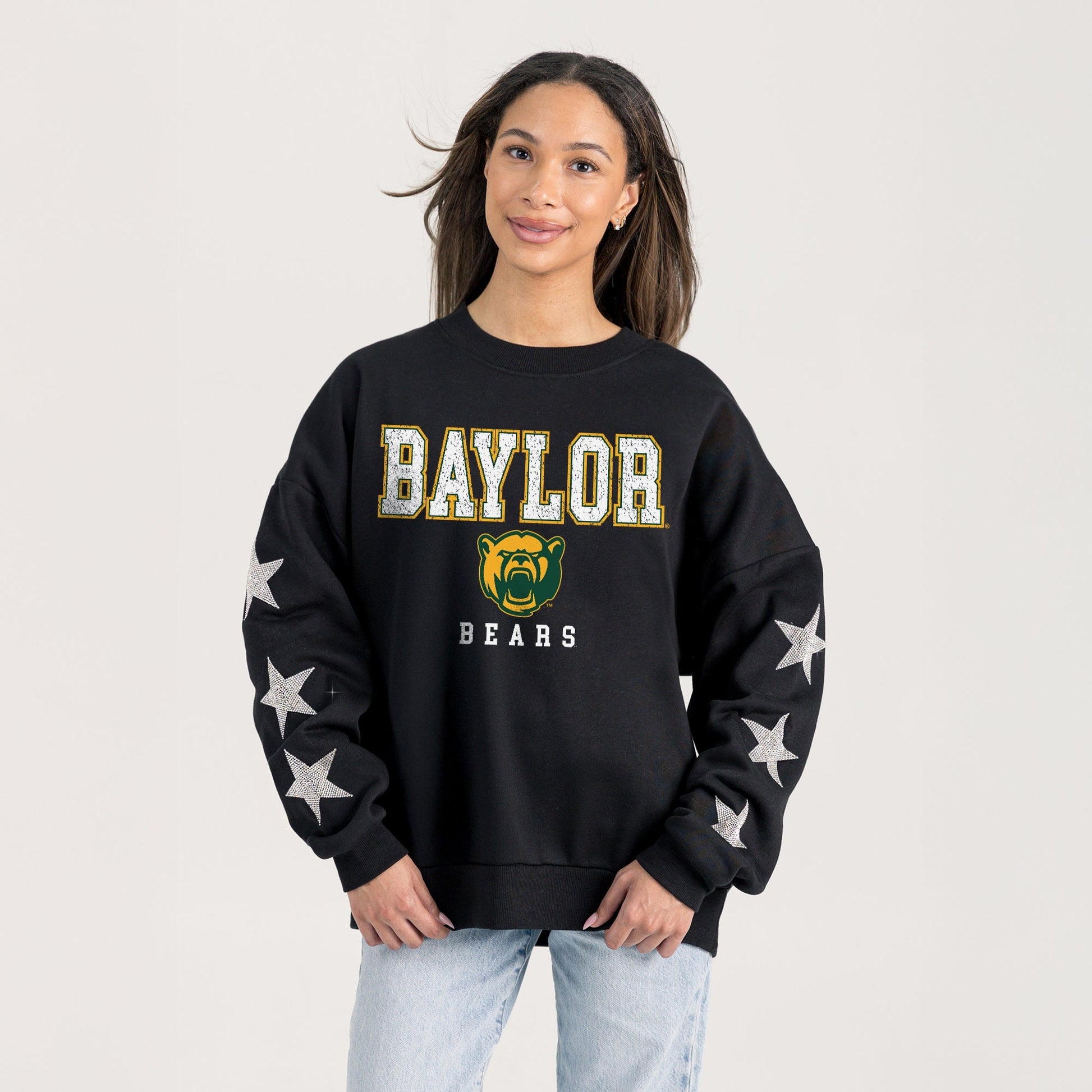 BAYLOR BEARS VELOCITY STAR EMBELLISHED CREW SWEATSHIRT